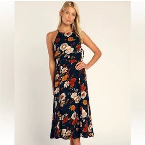 Lulu's Navy Blue Halter Sundress Midi